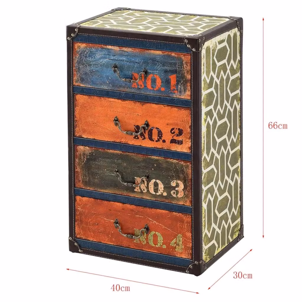 Cassettiera dal design industriale con 4 cassetti in MDF multicolore L 66 cm, P 40 cm, H 30 cm – 2