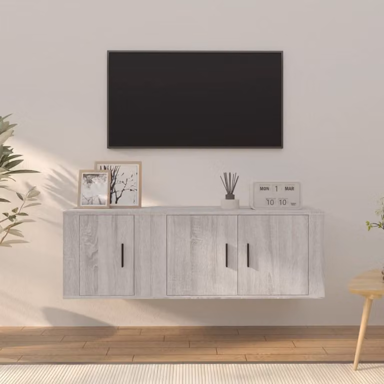 Set di mobili porta TV da 2 pezzi vidaXL in legno multistrato grigio, design moderno a parete per il tuo soggiorno