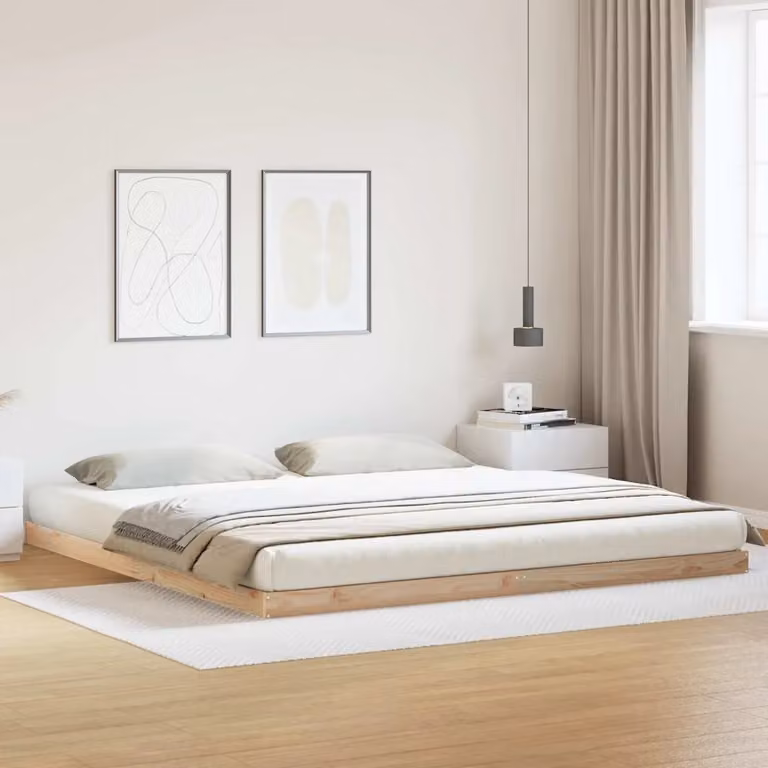 vidaXL Struttura letto a pavimento moderna in pino massello beige L: 184,0 cm, P: 223,5 cm, H: 200,0 cm