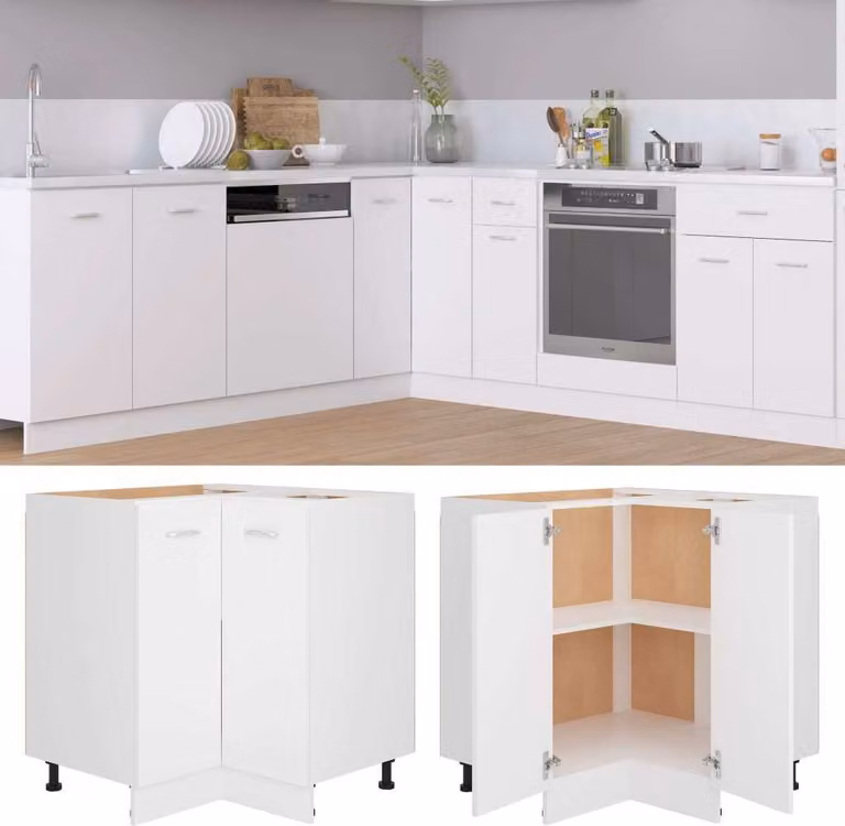 The Living Store Base ad angolo Bianco 75,5x75,5x80,5 cm Materiale a base di legno