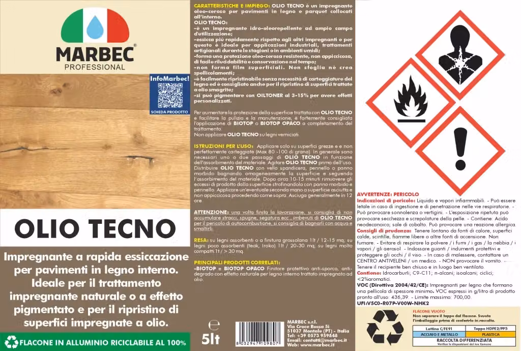 Impregnante per legno Marbec Olio Tecno trasparente con effetto olio e cera, idrorepellente e a rapida asciugatura, confezione da 4 x 5 l – 2