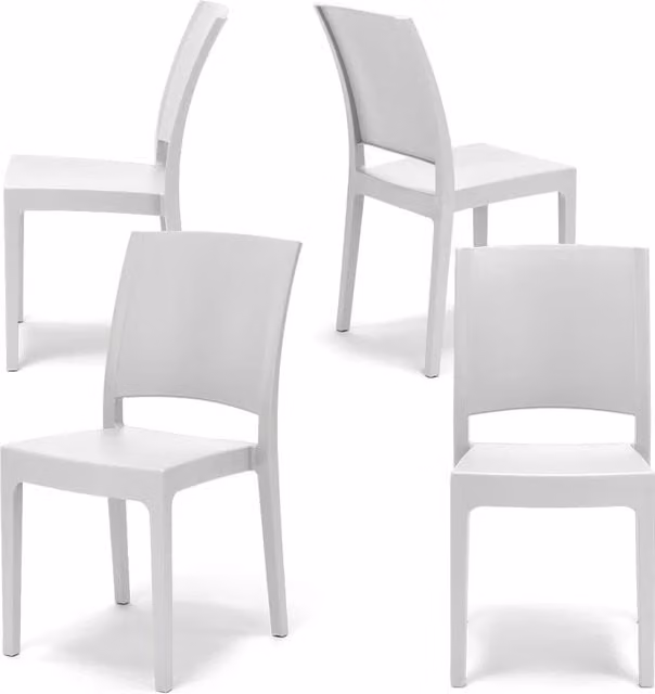 Set 4 sedie in polipropilene FLORA, 100 %MADE IN ITALY, impilabile, resistente ai raggi UV, design moderno, ideale per sala da pranzo, cucina, sala d’attesa, bar, ristoranti o giardino, colore Bianco