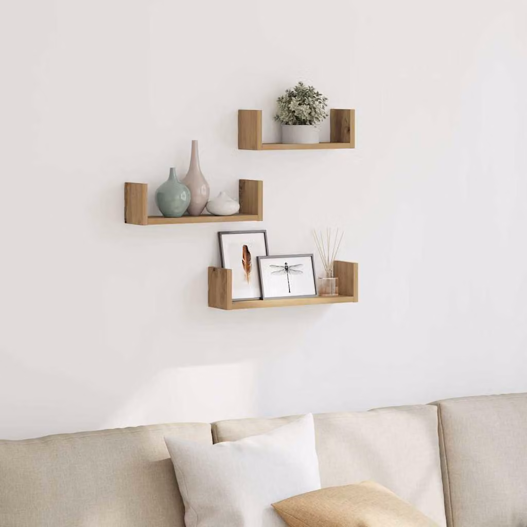 Set di 3 mensole da muro vidaXL in legno MDF color rovere marrone con finitura opaca
