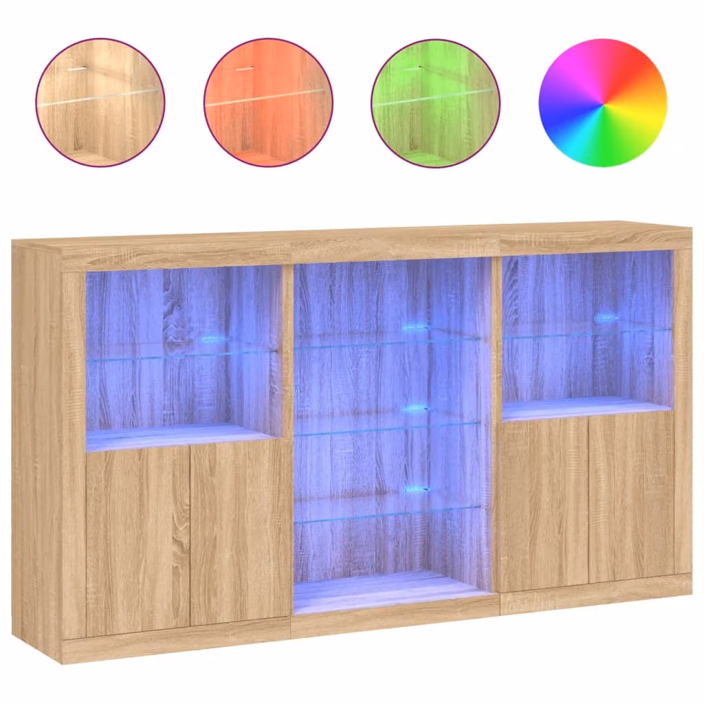 Credenza con Luci LED Rovere Sonoma 181,5x37x100 cm