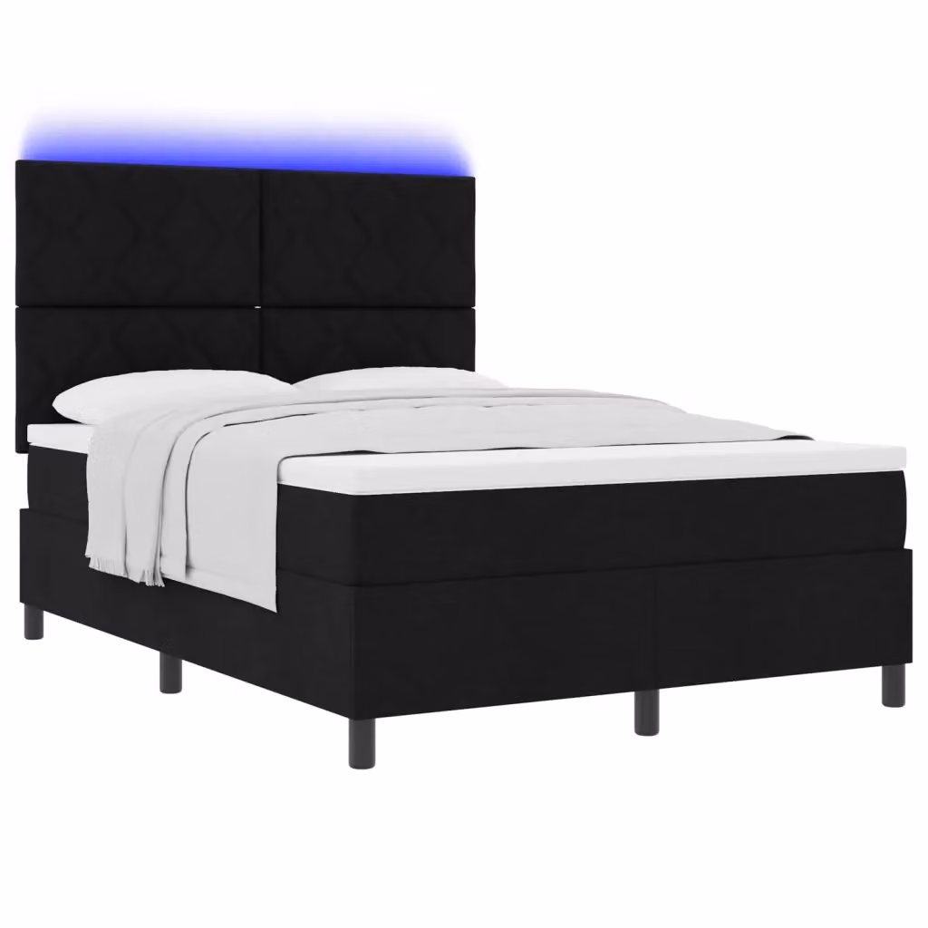 Letto a molle vidaXL con strisce LED e porta USB, rivestimento in tessuto nero, L 160 x P 200 cm – 2