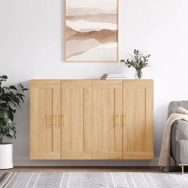 Set di 2 armadietti da parete vidaXL in legno e metallo color rovere, design moderno per bagno, L: 90 cm, P: 34 cm, H: 69,5 cm