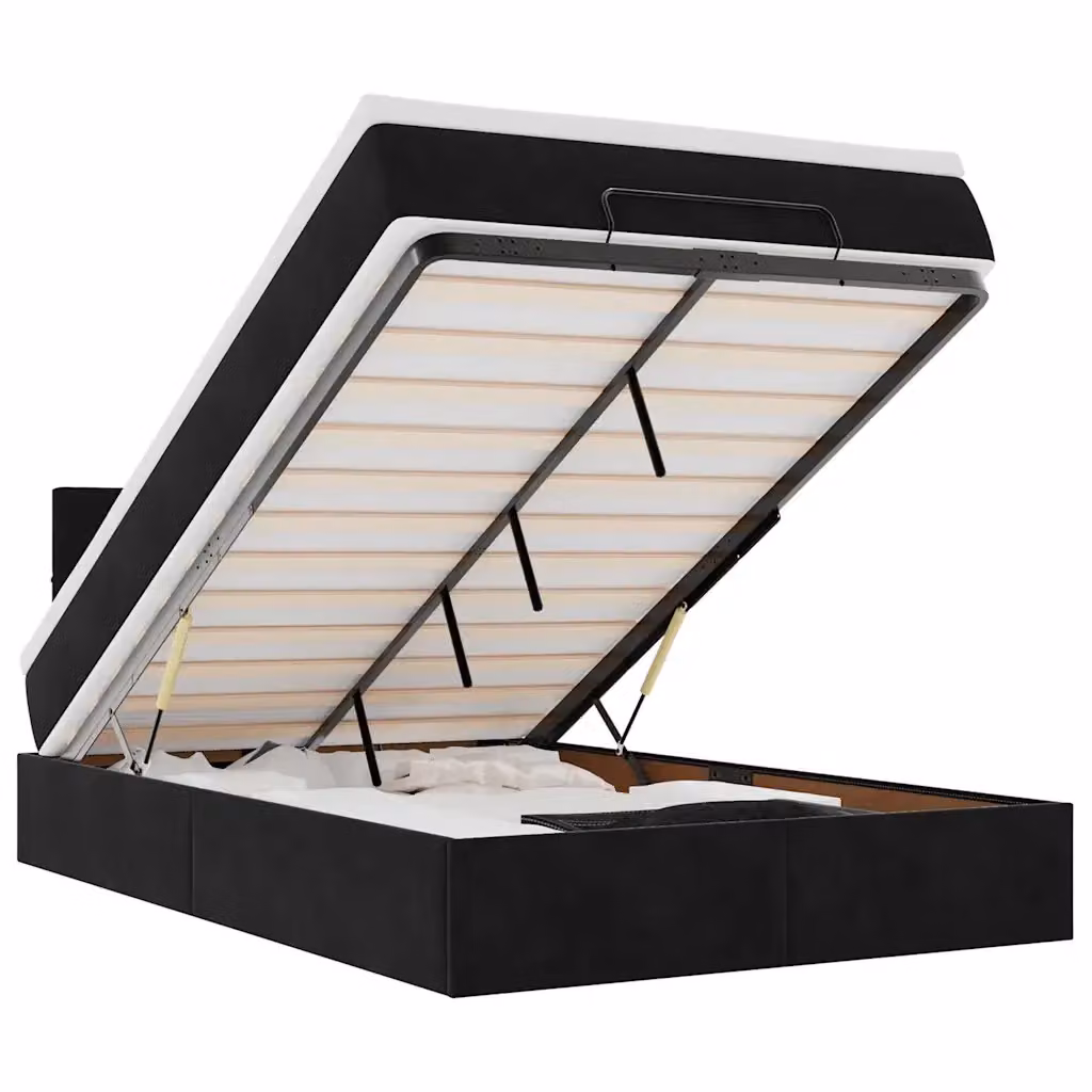 Letto con contenitore a sollevamento vidaXL in velluto nero con materasso e porte USB L/P/H: 120 x 200 x 88 cm – 2