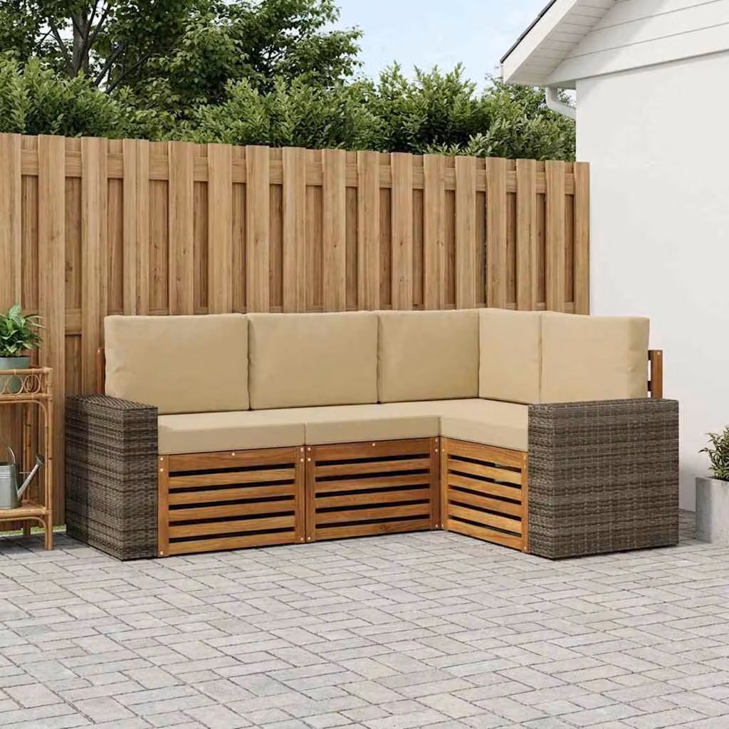 Set di divani da esterno a L vidaXL in legno di acacia con cuscini beige e marrone