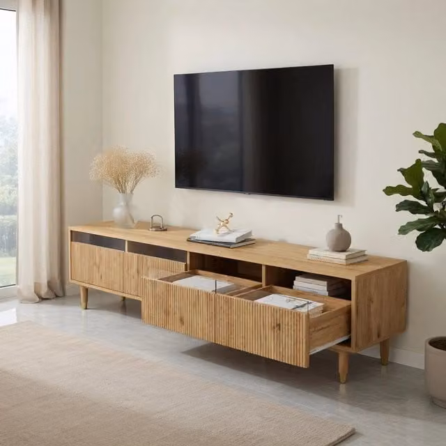 Cassettiera TV KOMHTOM in MDF marrone con finitura opaca, L: 178 cm, P: 35 cm, H: 45 cm