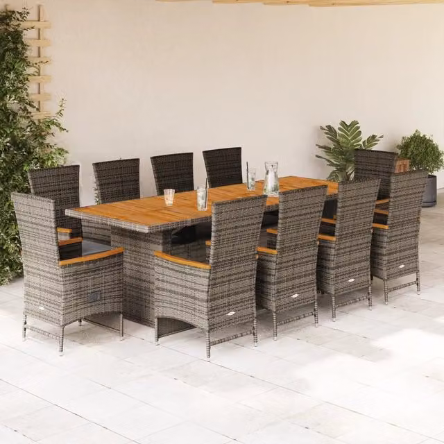 Set da pranzo da giardino vidaXL in legno di acacia e polyrattan grigio, 11 pezzi