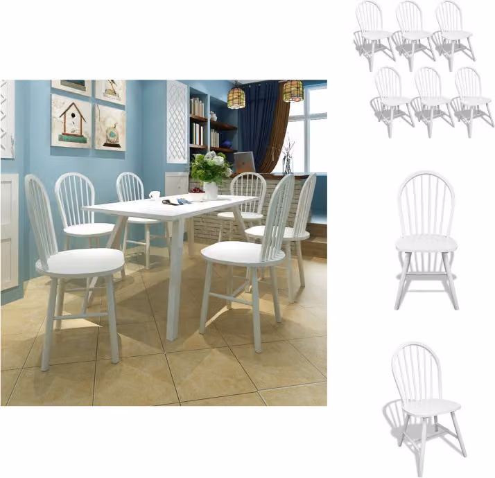 vidaXL Sedie da pranzo 6 pz. Legno di gomma massiccio bianco - Sedie da pranzo