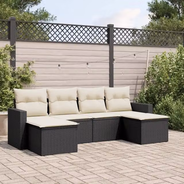 Set Divano da Giardino 6 pz con Cuscini Nero in Polyrattan 3219306