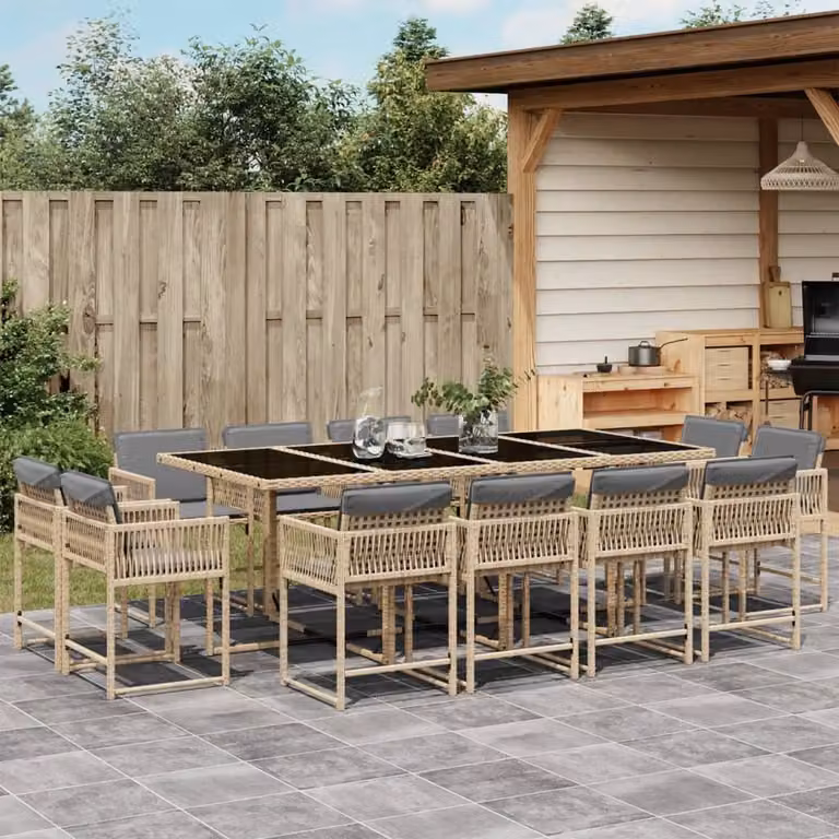 Maison Exclusive - Set Pranzo da Giardino 13 pz con Cuscini Beige Misto Polyrattan