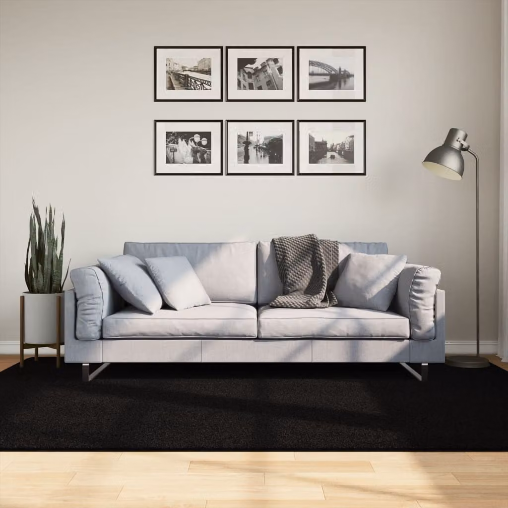 vidaXL Tappeto a Pelo Corto HUARTE Nero, Lavabile e Antiscivolo, L: 160 cm x P: 230 cm