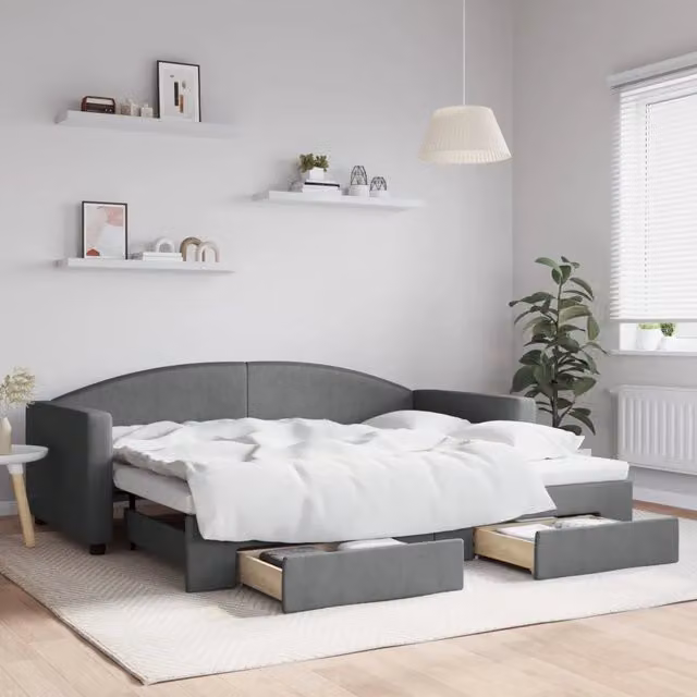 Divano Letto Estraibile Cassetti-Sofa Letto-Daybed Grigio Scuro 90x200cm Tessuto 512925