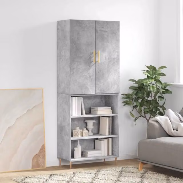Credenza moderna vidaXL in legno e metallo, colore grigio, L: 69,5 cm, P: 34 cm, H: 180 cm