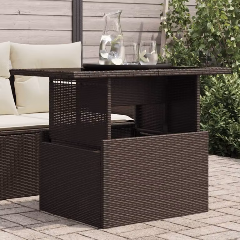 Maison Exclusive - Tavolo da giardino con piano in vetro marrone 100x55x73 cm Poly Rattan
