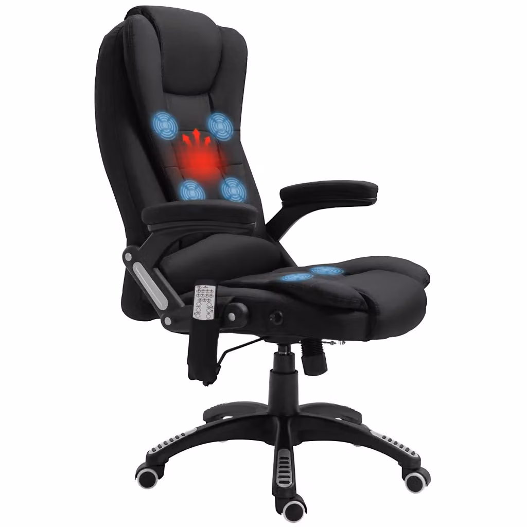 Poltrona da ufficio ergonomica Minimal nera con funzione massaggiante e riscaldante in tessuto, regolabile in altezza, L: 72 cm, P: 68 cm, H: 120 cm – 2