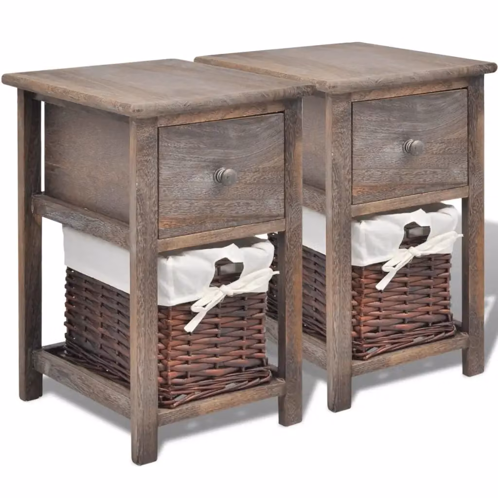 Set di 2 comodini Design Mania in legno e rattan marrone stile rustico – 2