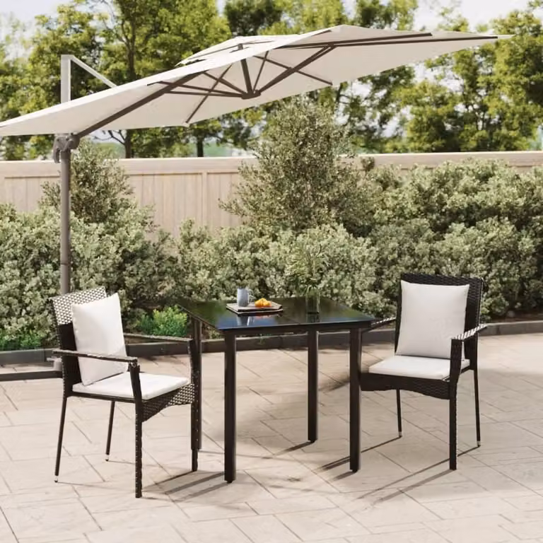 The Living Store Set da pranzo da giardino in 3 pezzi con cuscini in poly rattan nero