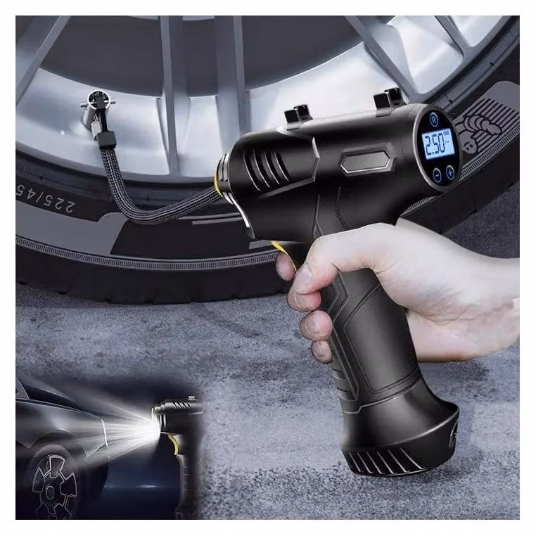 Mini compressore d'aria portatile senza fili e pompa per pneumatici con display a LED e batteria integrata per auto, biciclette, moto e