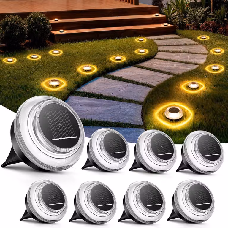 8 luci solari da giardino, grado di protezione IP68, con 4 LED, luce bianco caldo, ideali per vialetti e prati