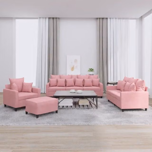 Set di Divani 4 pz con Cuscini rosa in Velluto 3201693