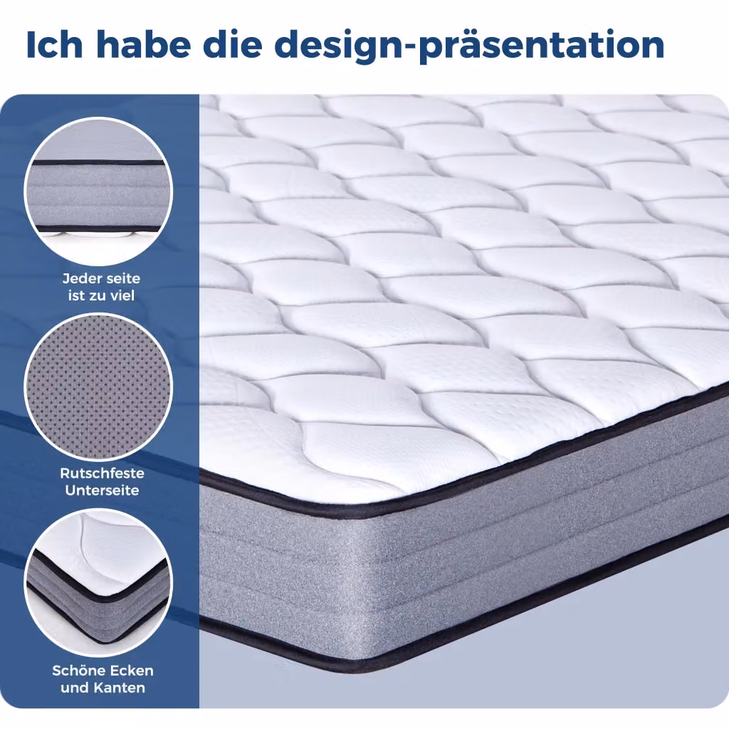 Materasso Ibrido OKWISH a 7 Zone con Molle Insacchettate e Memory Foam, Effetto Boxspring, Bianco e Grigio, L: 160 cm x P: 200 cm – 2