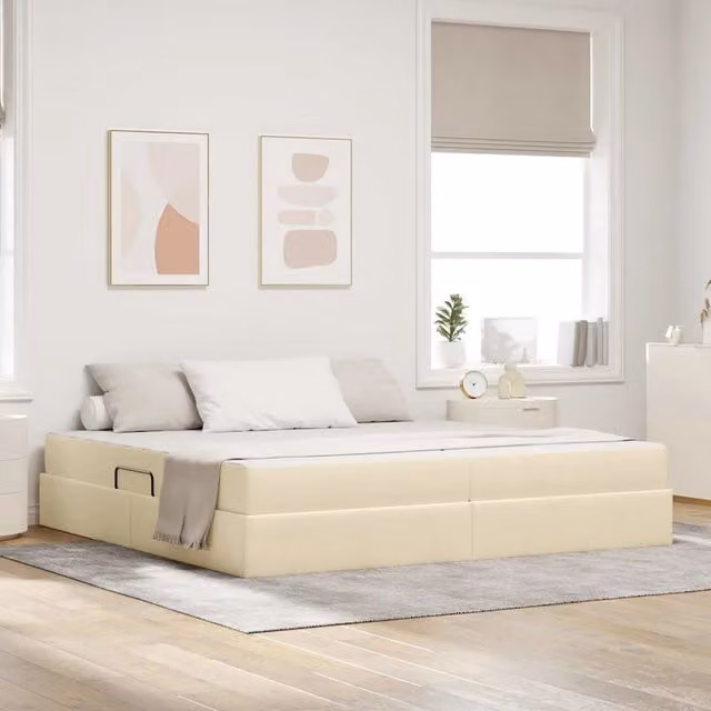 Letto con contenitore e materasso vidaXL moderno in tessuto beige e nero L/P/H: 200 x 200 x 280 cm