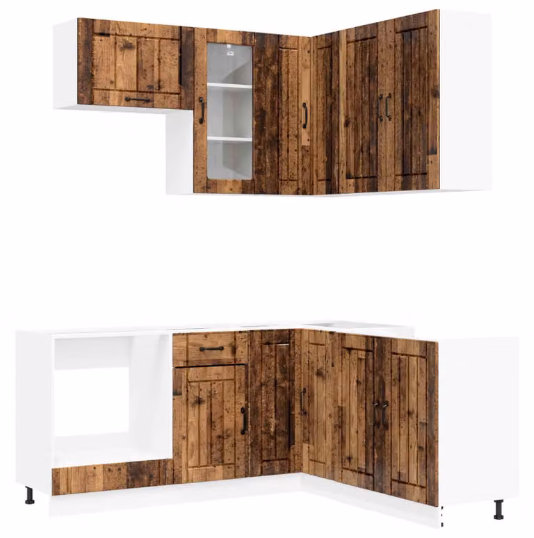 Set da cucina LUCCA, 8 pezzi, realizzato in legno massello riciclato e materiale composito