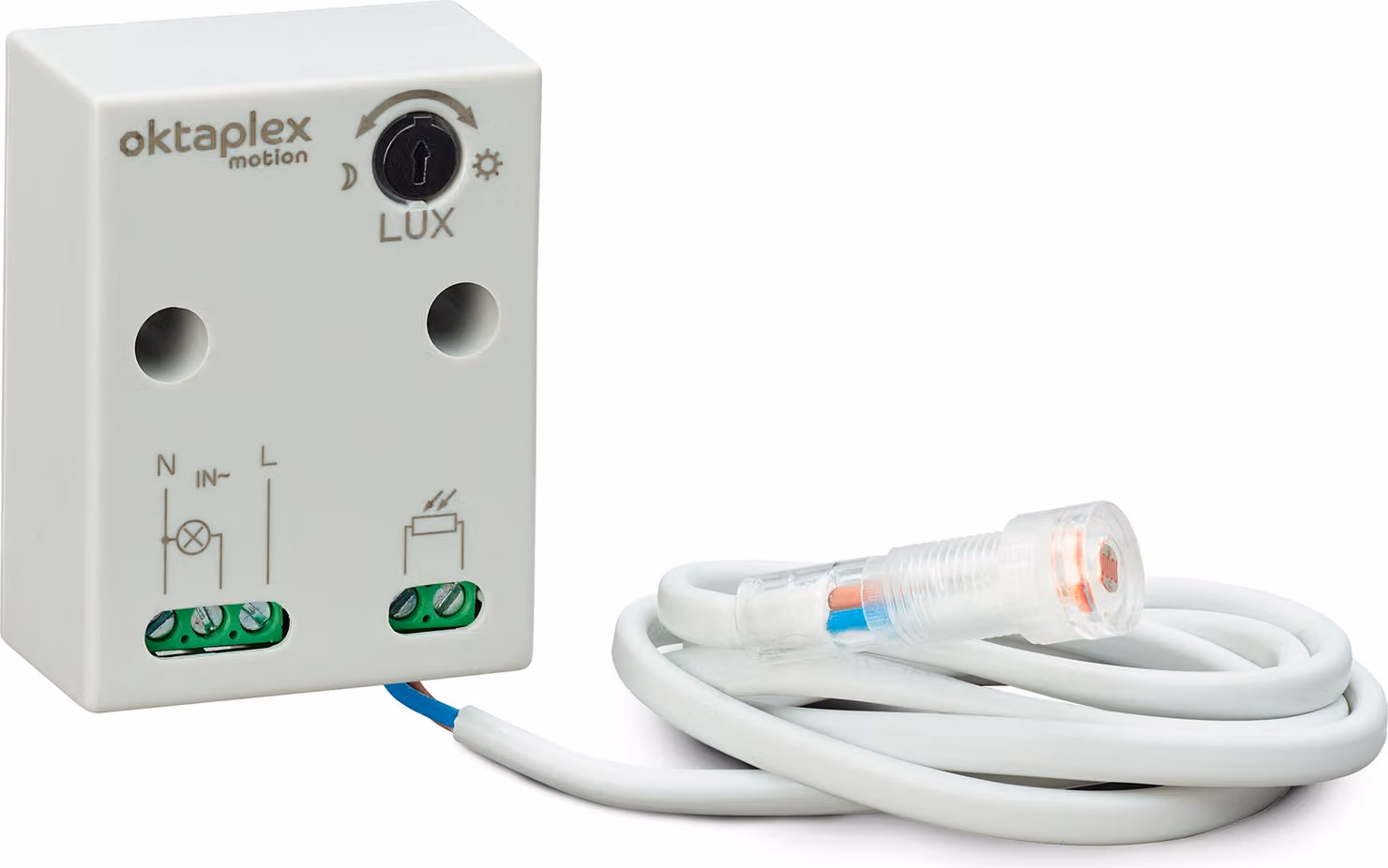 Interruttore crepuscolare da incasso Oktaplex da esterno IP65 230V con sensore esterno resistente alle intemperie (estensibile fino a 100m)