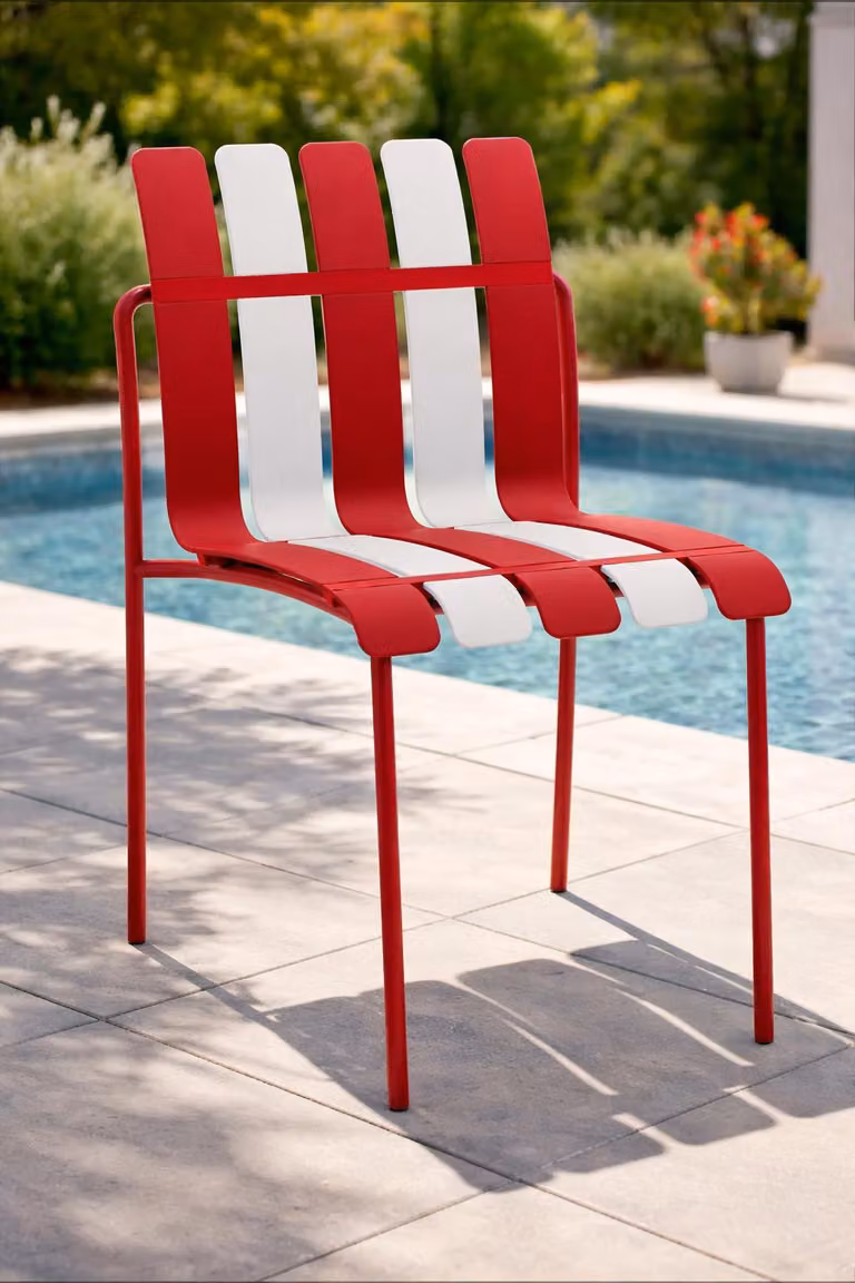 Designer Rot-Weißer Gartenstuhl Exklusives Metallgestell Sitzmöbel