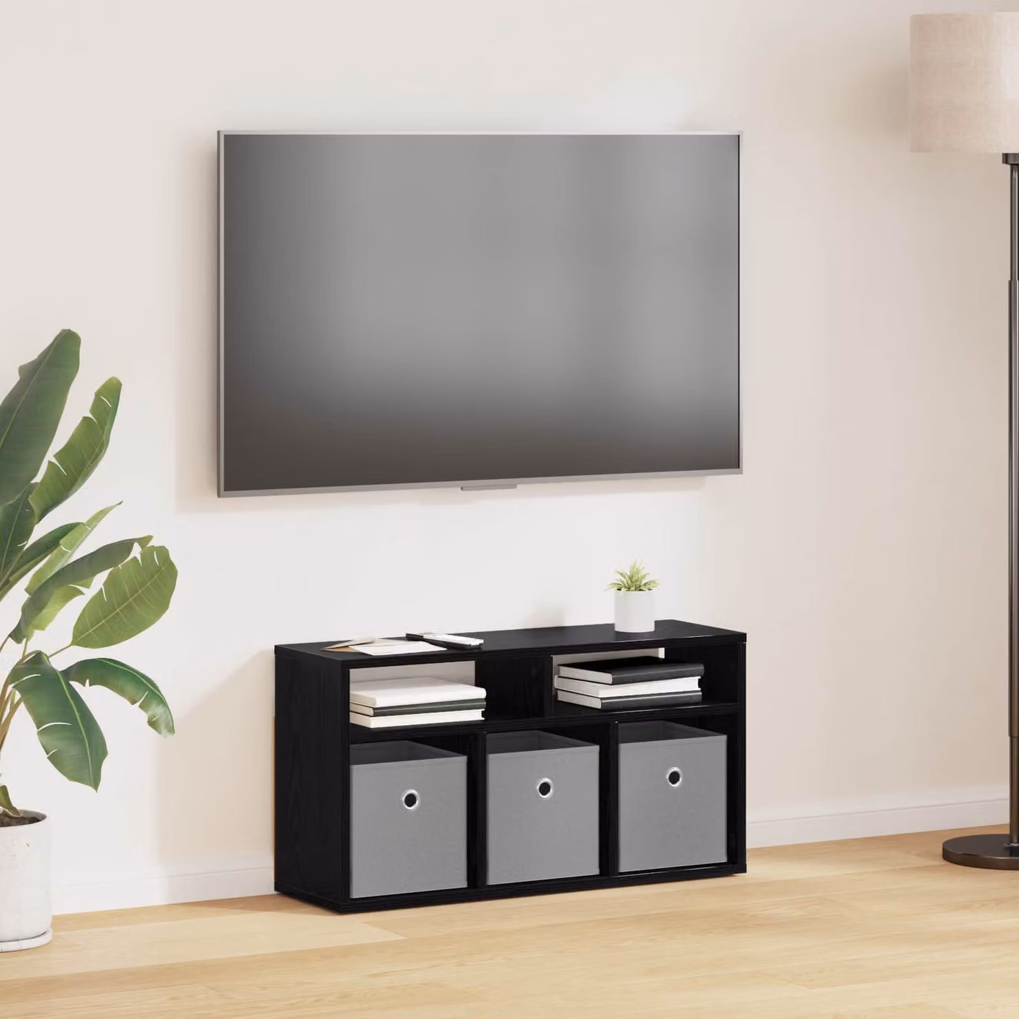 Lowboard moderno vidaXL con cassetto in rovere e nero, L 72 cm x P 22,5 cm x H 38 cm