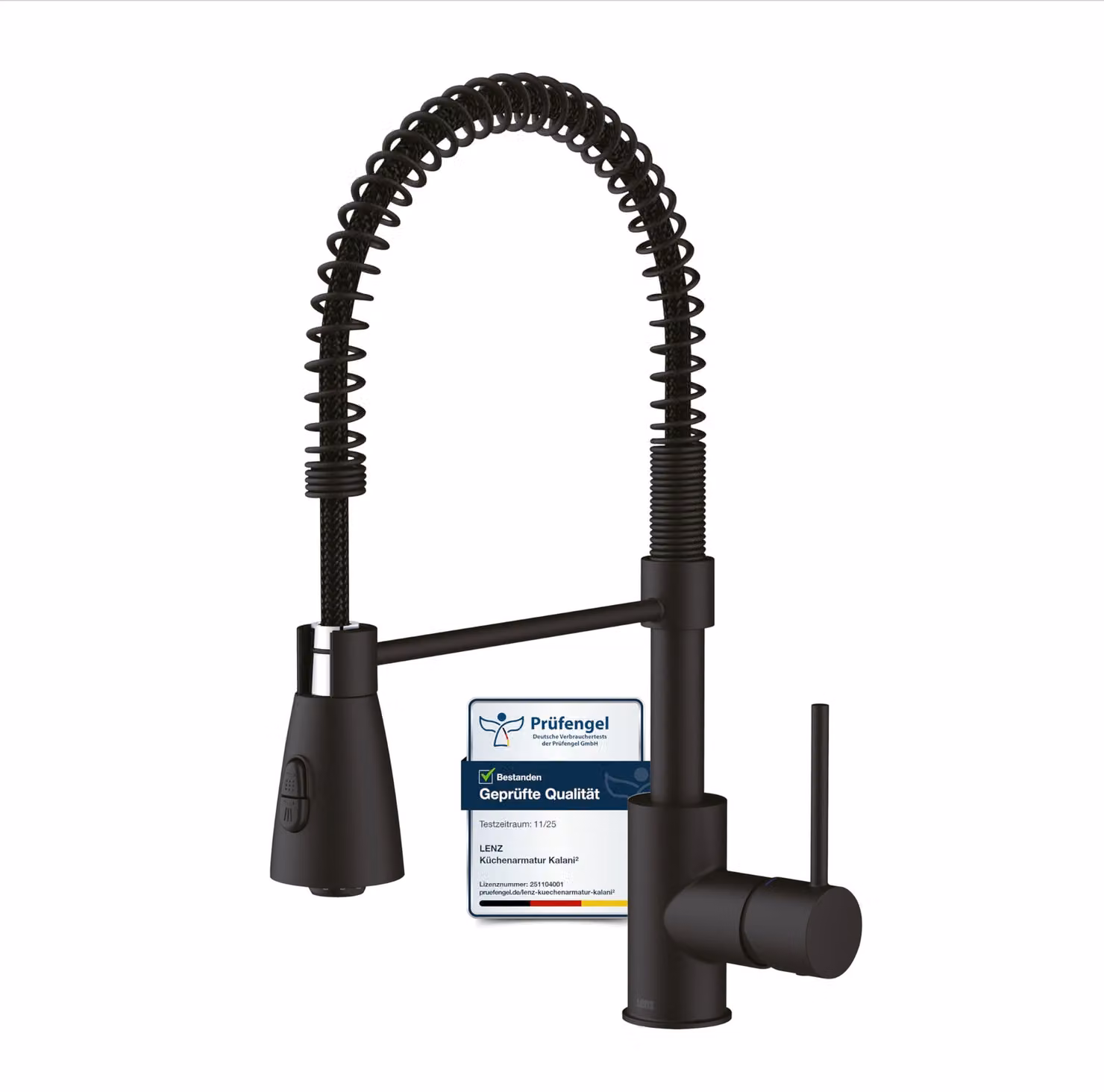Miscelatore monocomando per lavabo, finitura nera opaca, bocchetta di erogazione da 226 mm, con doccetta