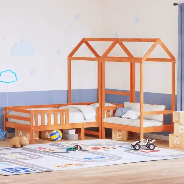Giroletto con Panca e Tetto-Struttura Letto Cera 100x200 cm in Legno di Pino