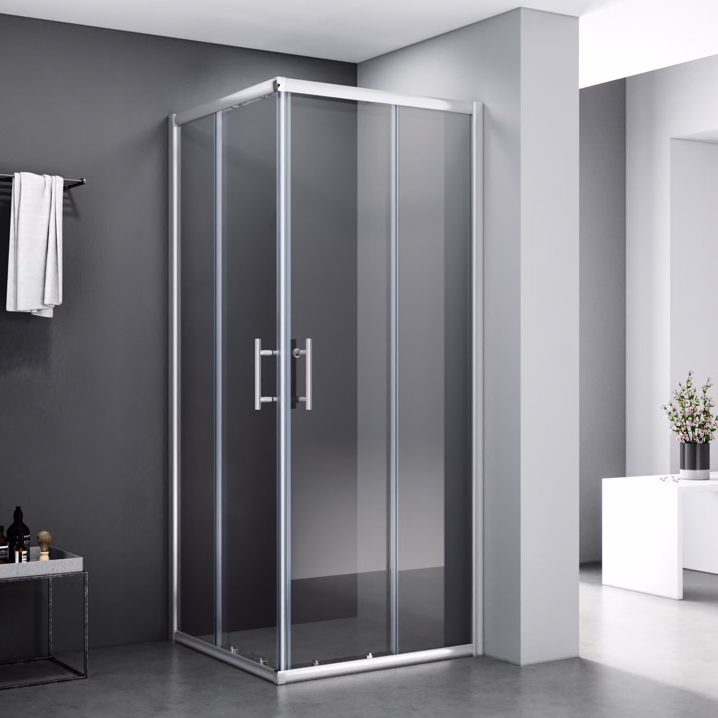 Cabina doccia angolare 80x80x195cm cabina doccia a doppia porta scorrevole in vetro di sicurezza ESG da 5 mm