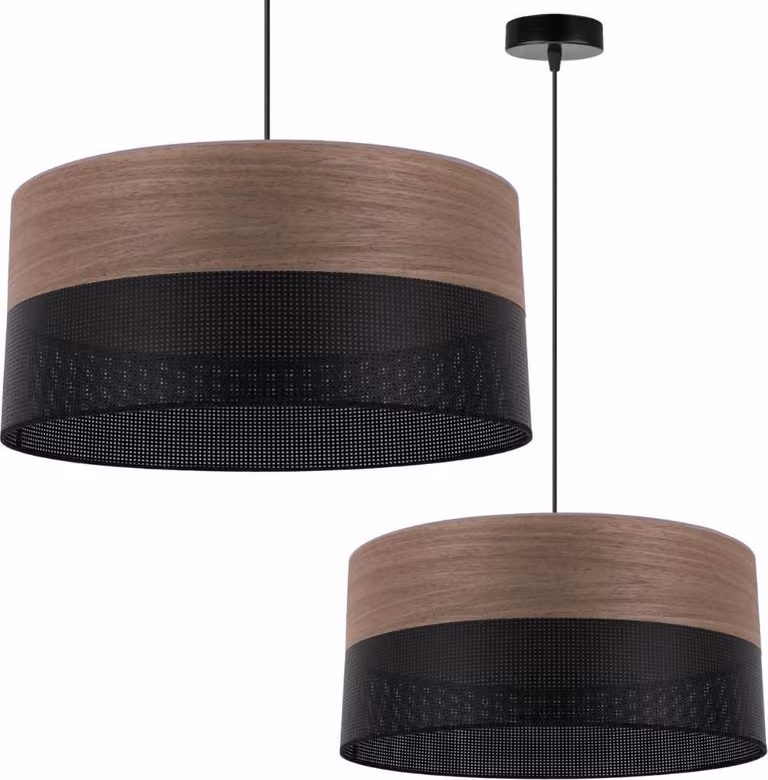 Lampada A Sospensione Singola, Paralume In Impiallacciato Di Noce, 44 Cm