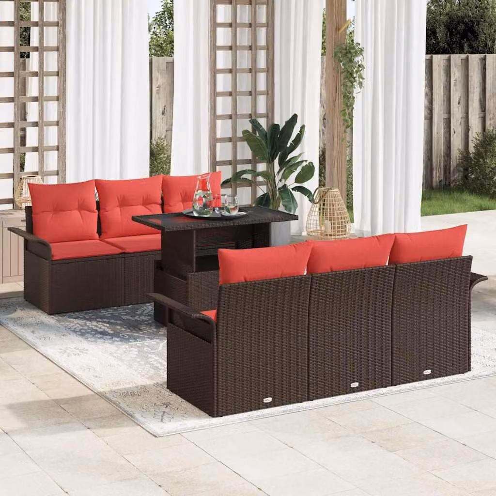 Maison Exclusive - Set da giardino composto da 7 pezzi, divano, in rattan sintetico marrone