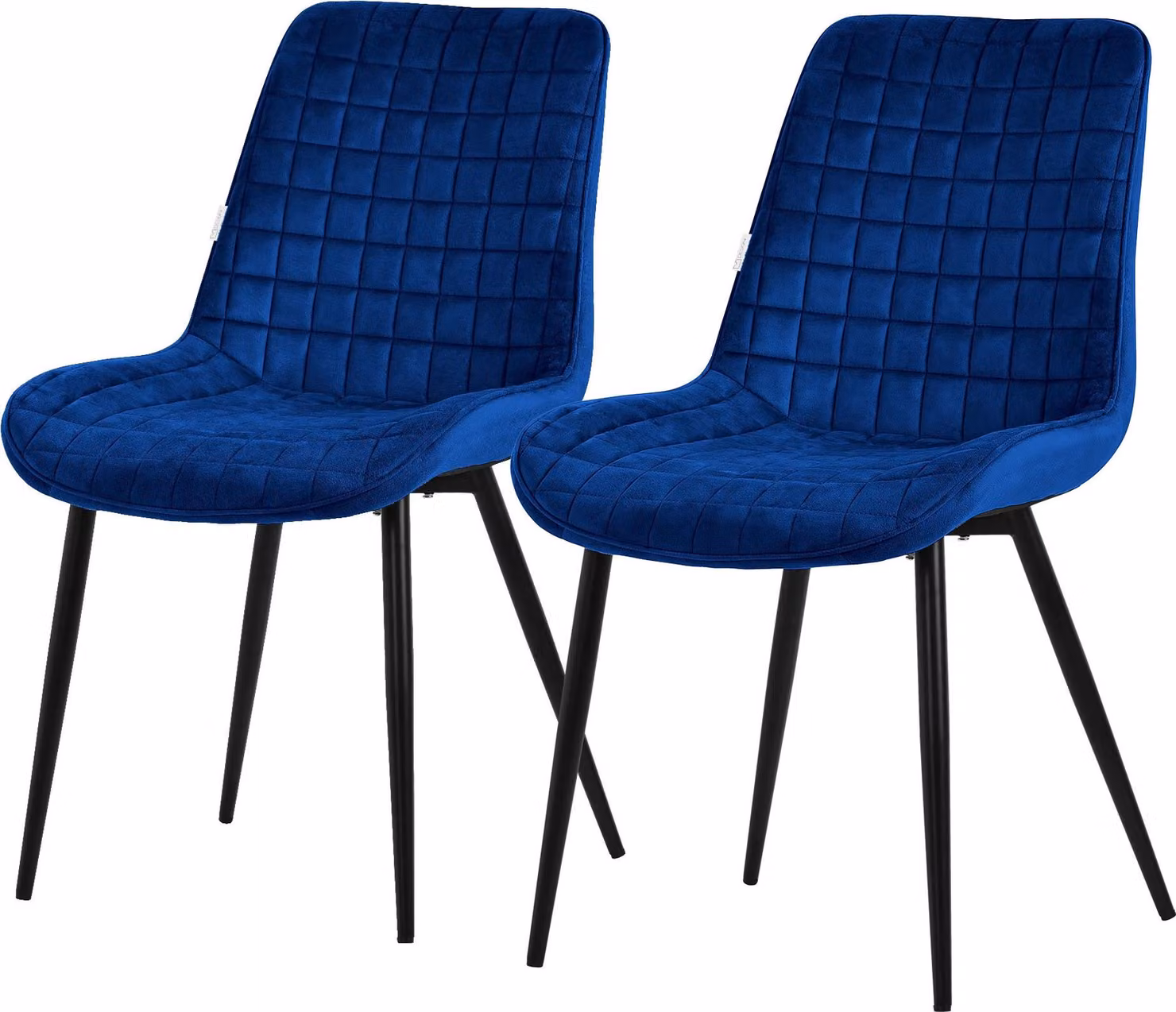 Set di 2 sedie da pranzo ML-Design, blu scuro, seduta in velluto con gambe in metallo nero, sedie da cucina con schienale