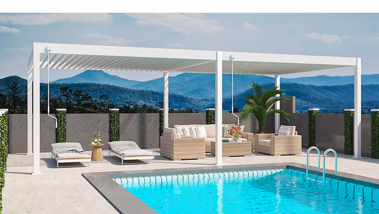 Pergola Weide Deluxe Plus interamente in alluminio 4x8 m con tetto a lamelle, autoportante, bianca