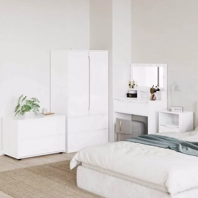 Armadio moderno vidaXL bianco lucido con ante a battente e cassetti L/P/H: 80 x 48 x 57 cm