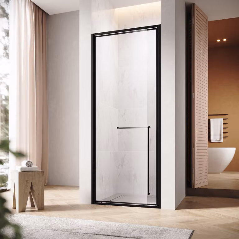 SONNI 80x195 cm nero opaco Porta doccia con cerniere invisibili, vetro di sicurezza da 6 mm, porta doccia con una sola parola