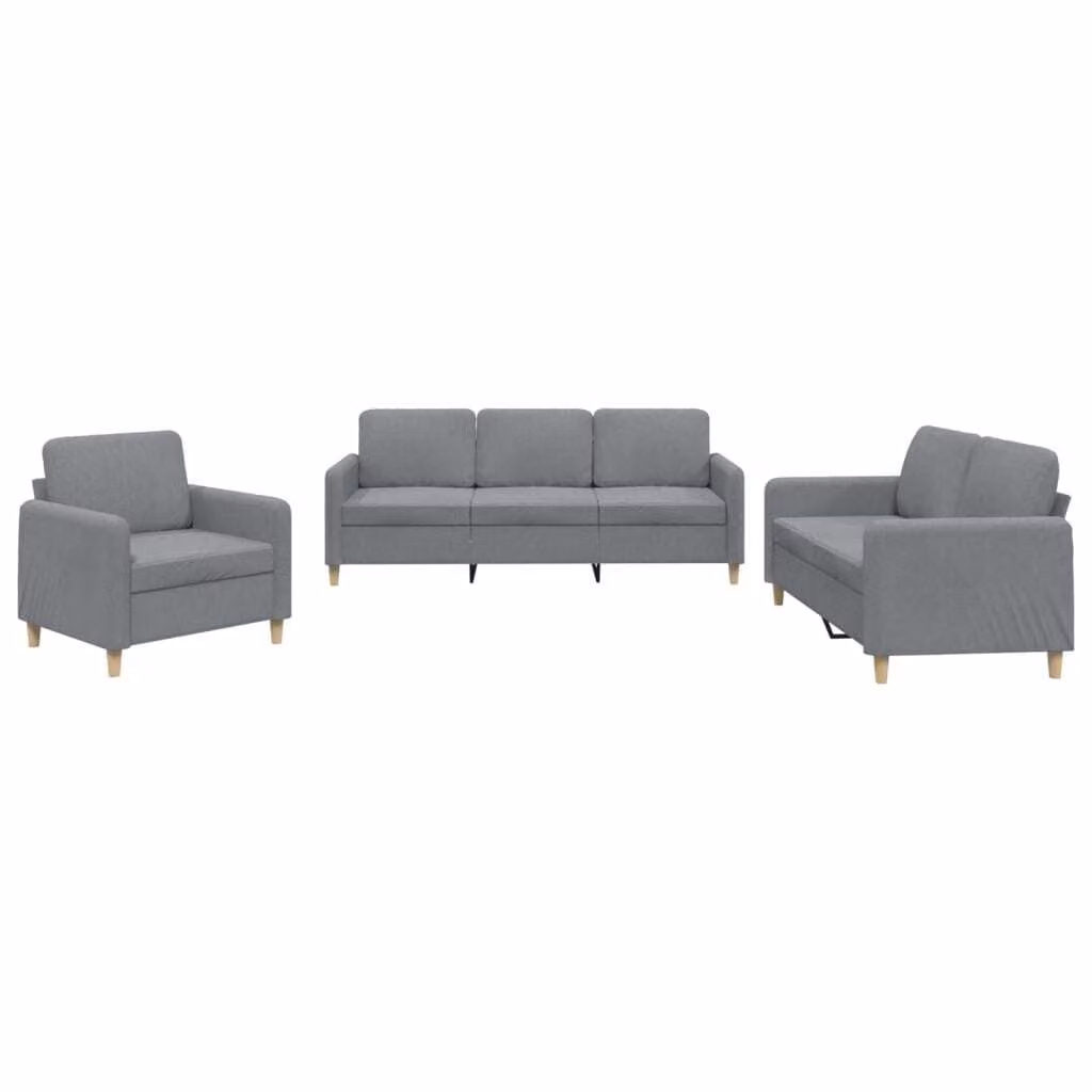 Set di Divani 3 pz con Cuscini Grigio Chiaro in Tessuto