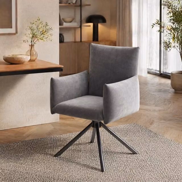 Set di 6 sedie da pranzo girevoli 88x60x60 cm in velluto grigio con braccioli