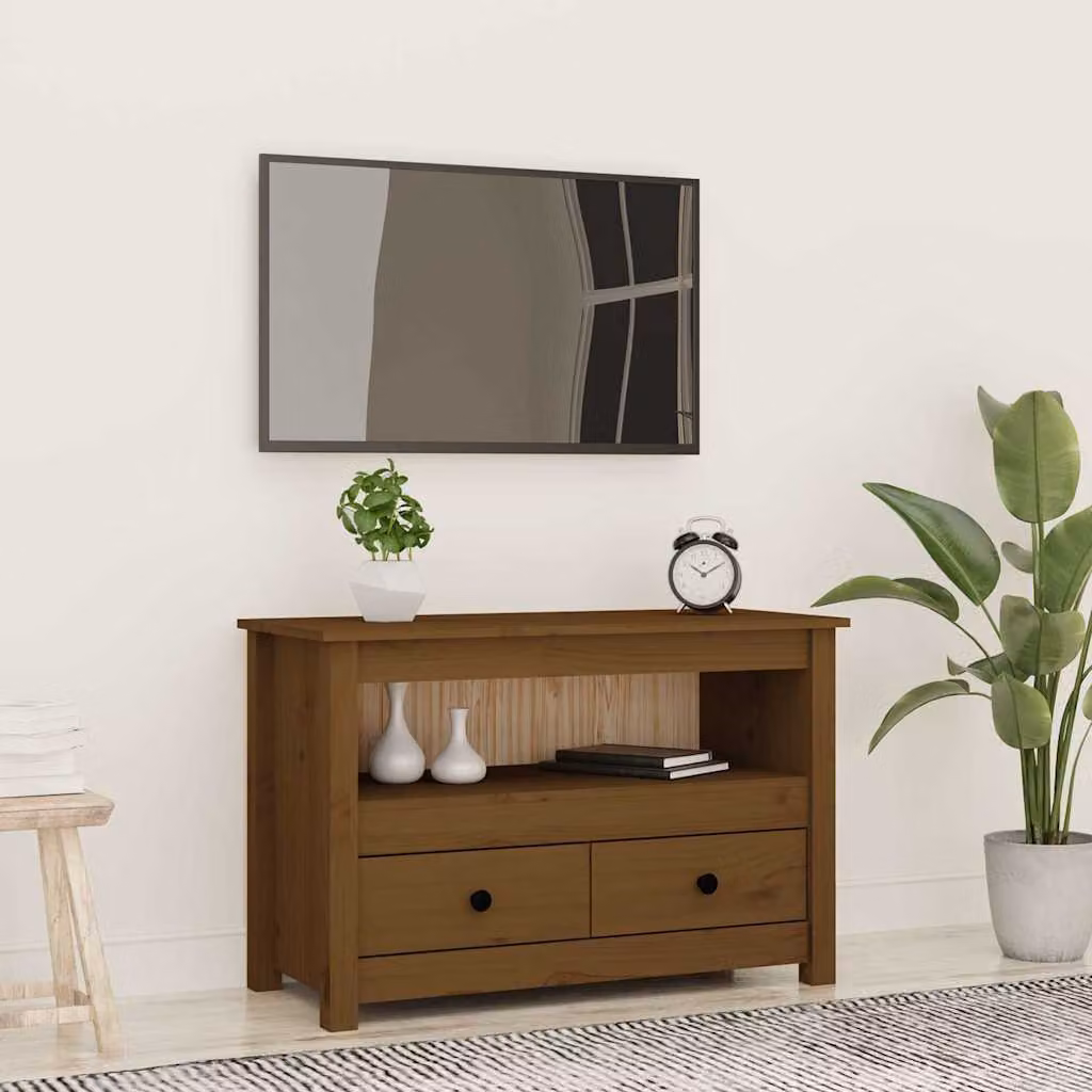 vidaXL Mobile Porta TV in Legno di Pino Massello, Colore Marrone, L 79 cm x P 35 cm x H 52 cm