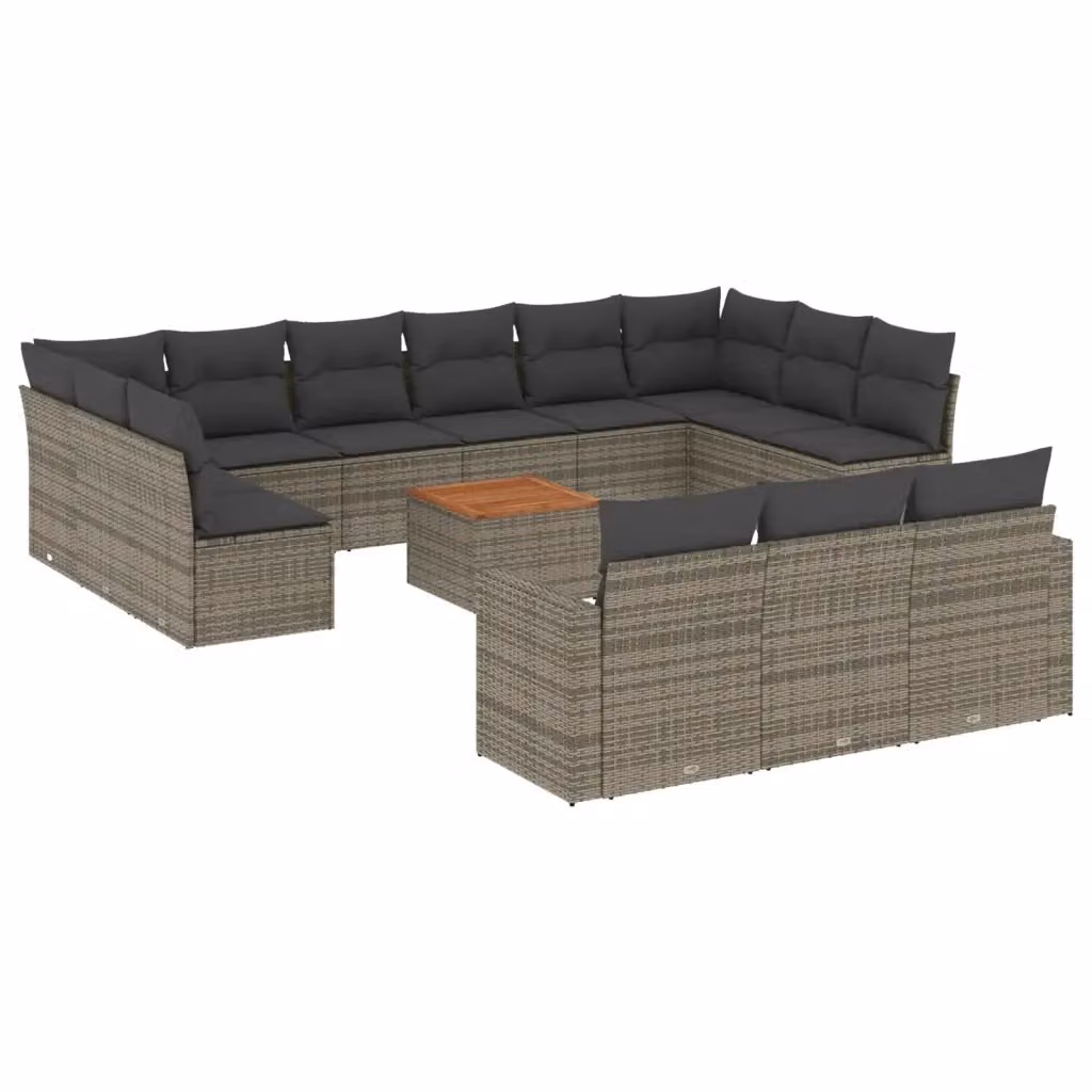 vidaXL Set Divani da Giardino 14pz in Polyrattan Grigio con Cuscini e Tavolino da Esterno – 2