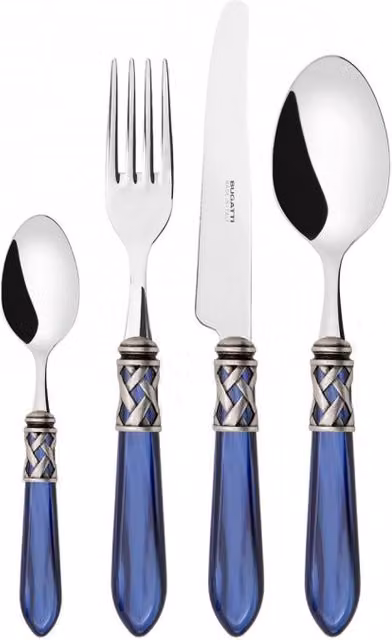 ALADDIN Ghiera Argento Anticato, Posate Set 24 Pz, Scatola Colore: Blu, Ghiera: Argento
