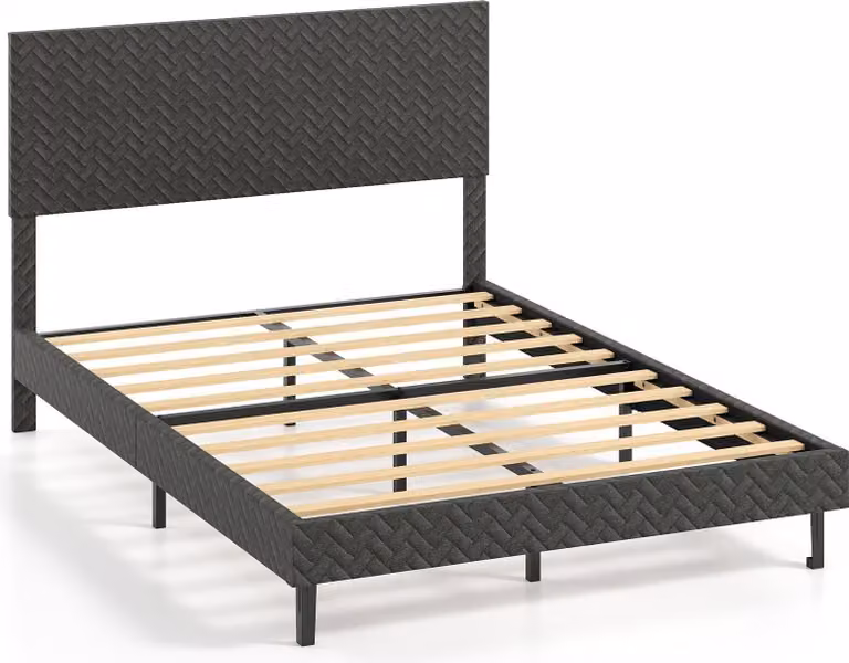 Struttura letto regolabile in velluto con testiera a zig-zag, grigio