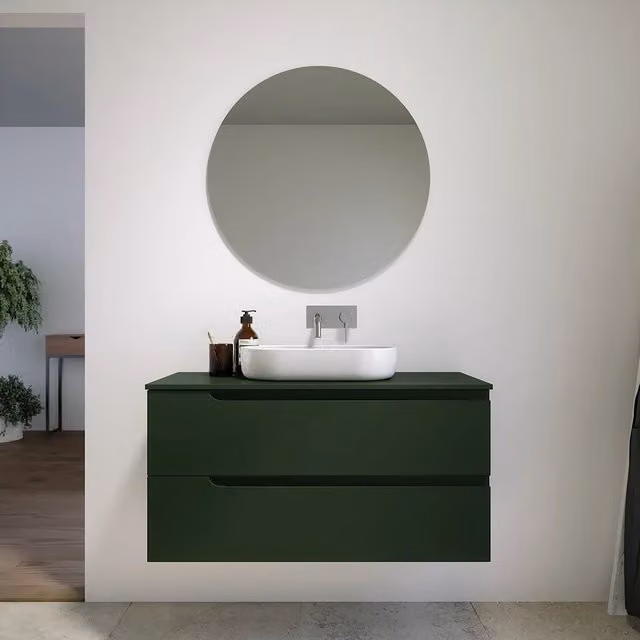 Mobile bagno sospeso 90 cm due cassetti verde foresta opaco con top | Ardenne