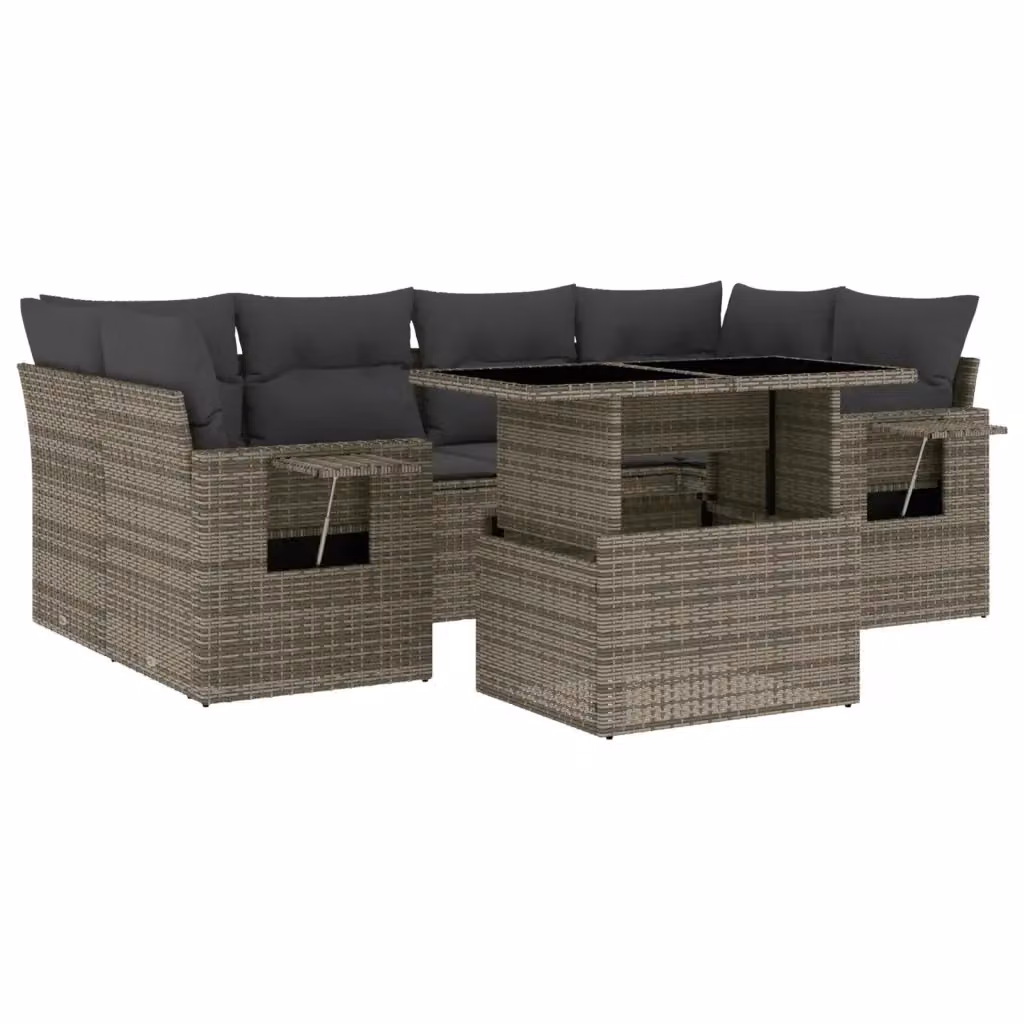 Set di divani da giardino vidaXL in polyrattan grigio con cuscini, tavolino e sedute a L per esterno – 2